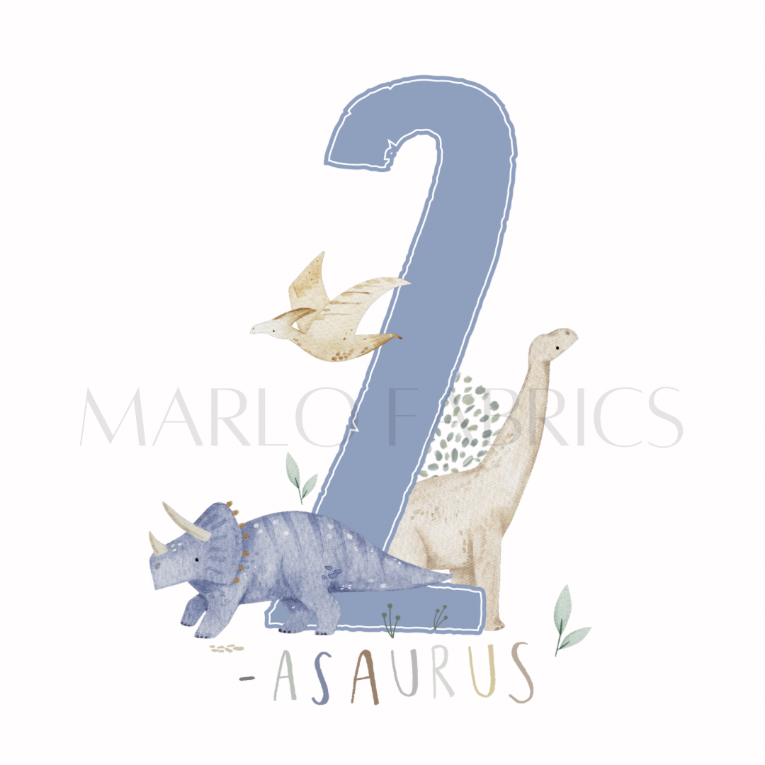 Dino Birthday - two - blue - Heat Transfer